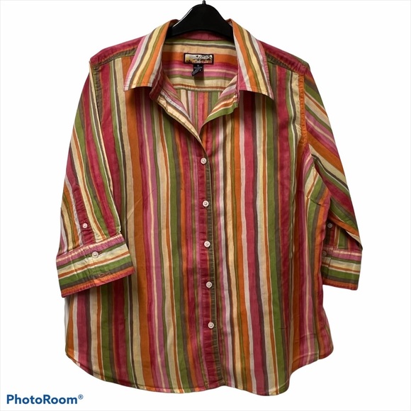 Havana Jack’s Cafe Cotton Striped Button Down Blouse - Picture 1 of 4
